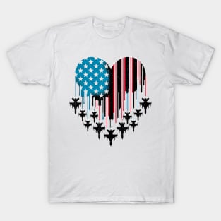 Fighter Jet Airplane American Flag Heart 4Th Of July T-Shirt